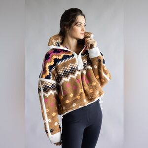 Free people Printed Mountain High 1/2 Zip Pullover isle knit twig combo